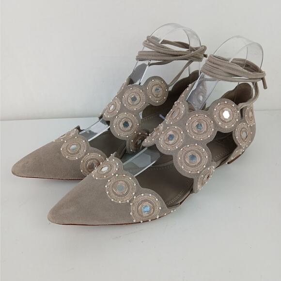 Tory Burch SZ 6.5 Yasmin d'Orsay Point Toe Flats Dust Storm Beading Embroidery - Picture 5 of 9